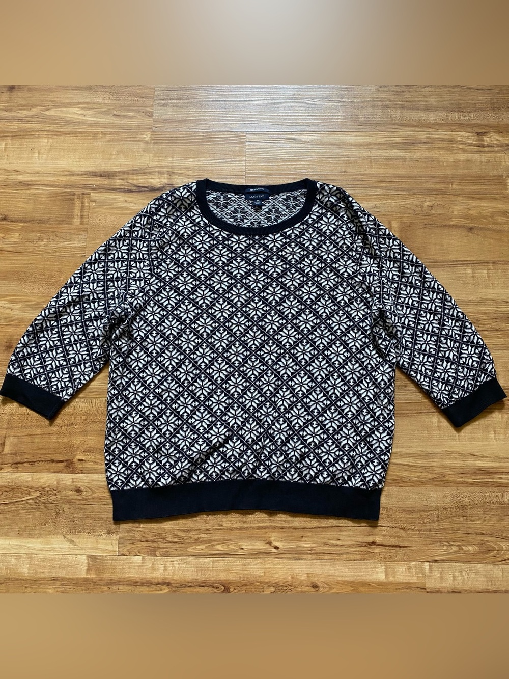 Lands' End 2X Black White Snowflake Supima Cotton Pullover Knit Sweater Winter